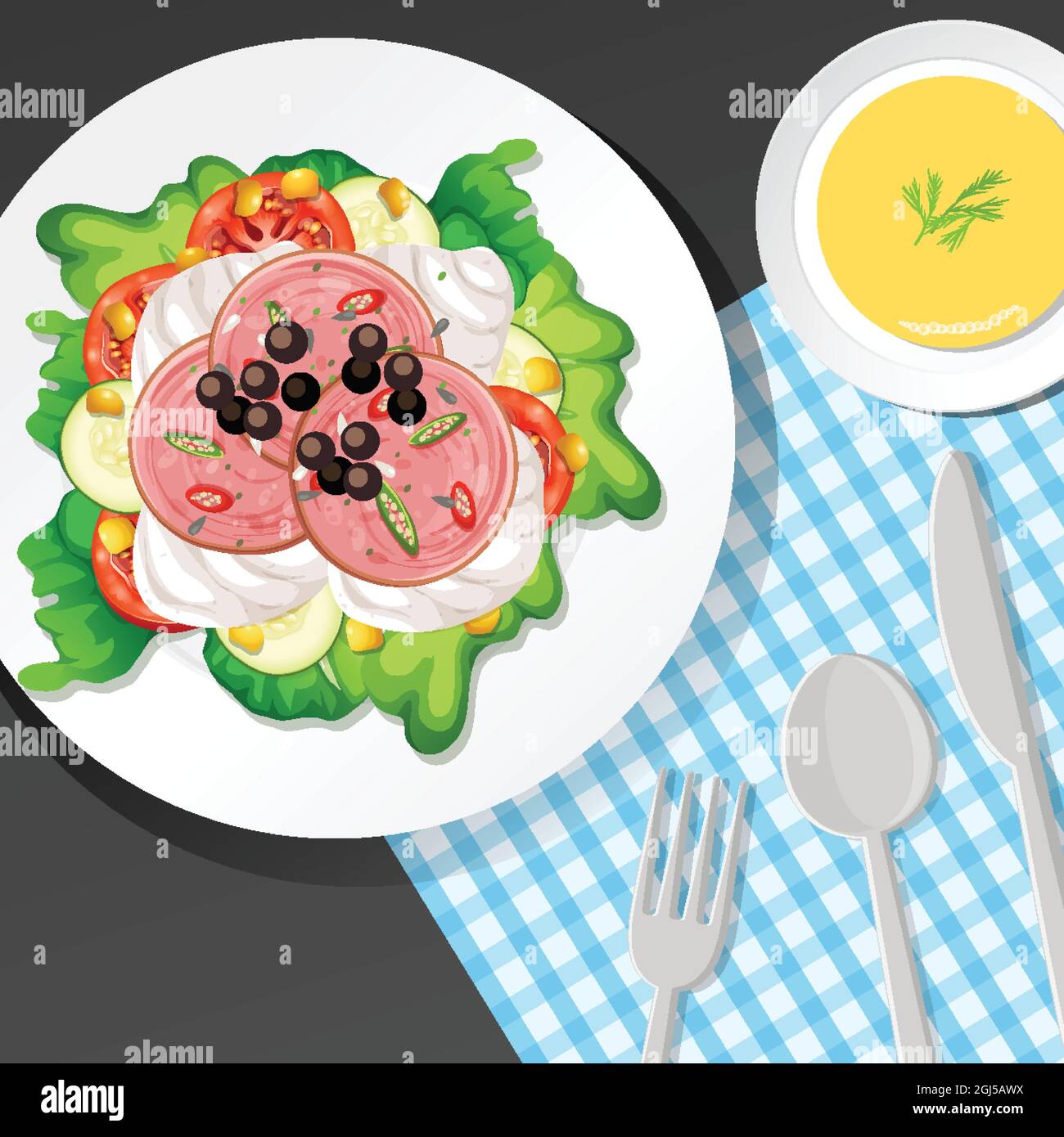 Healthy breakfast set on the table illustration Stock Vector Image ...