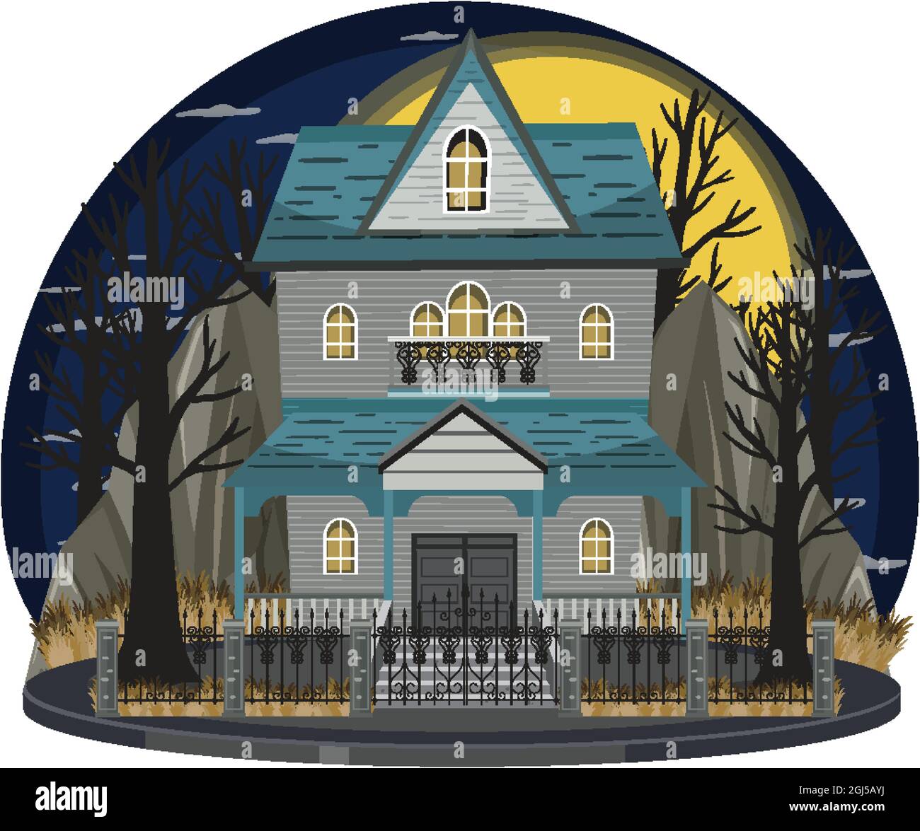 Haunted house at night scene illustration Stock Vector Image & Art - Alamy