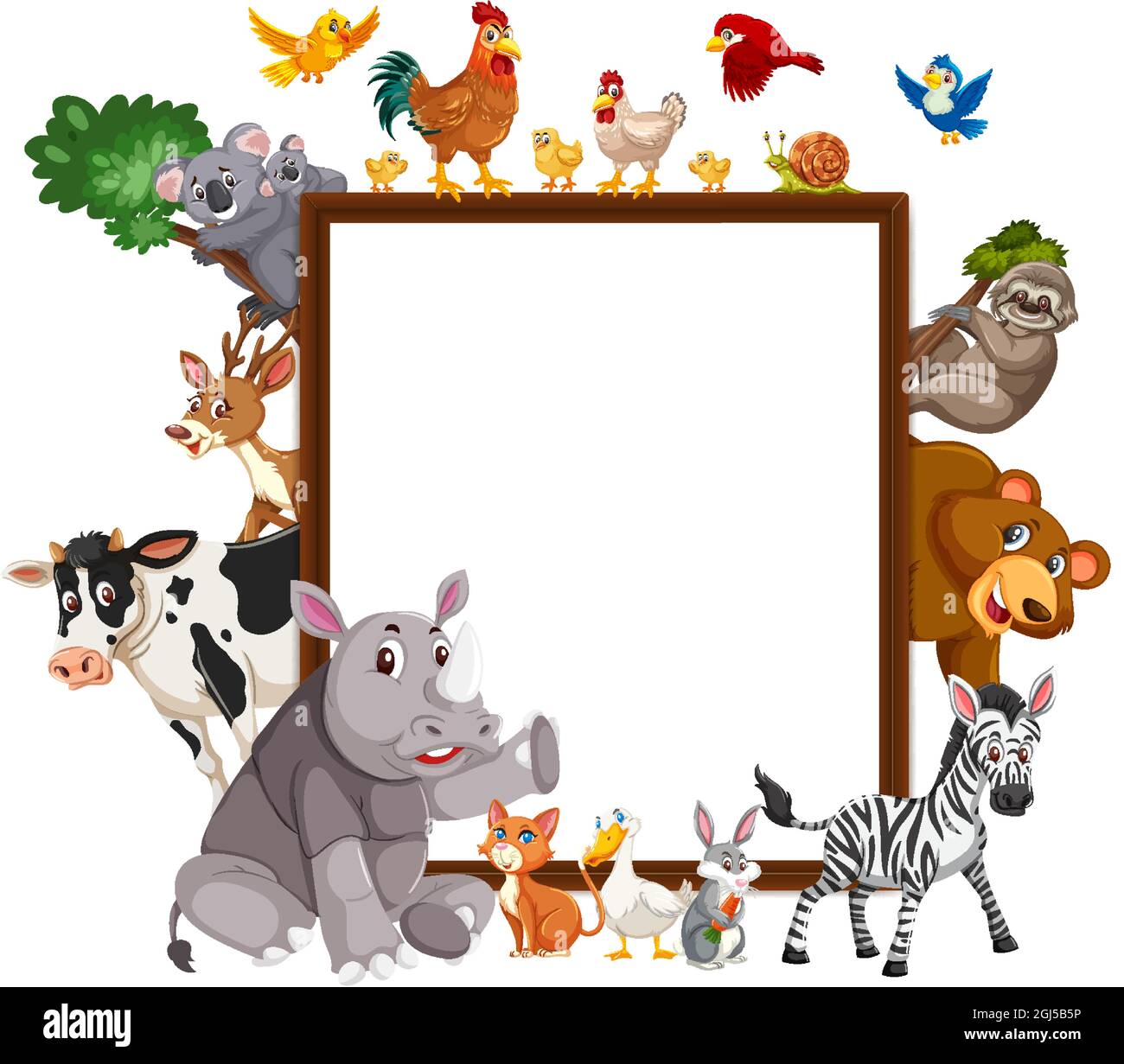 Empty wooden frame with various wild animals illustration Stock Vector ...