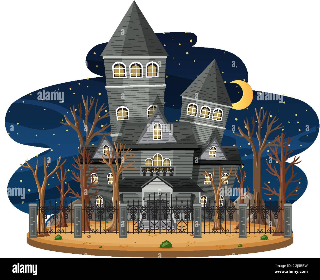 Haunted house at night scene illustration Stock Vector Image & Art - Alamy