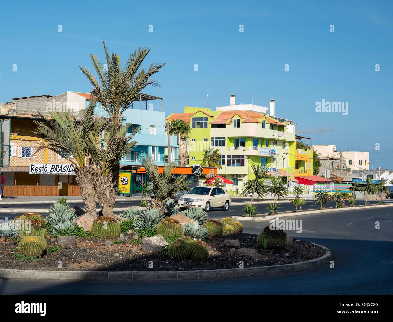 Houses in the quarter Achada Santo Antonio. The capital Praia on
