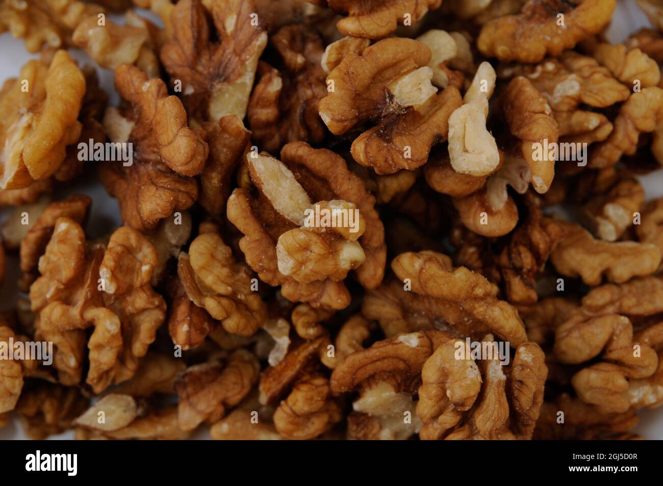 Closeup of big walnuts pile Stock Photo