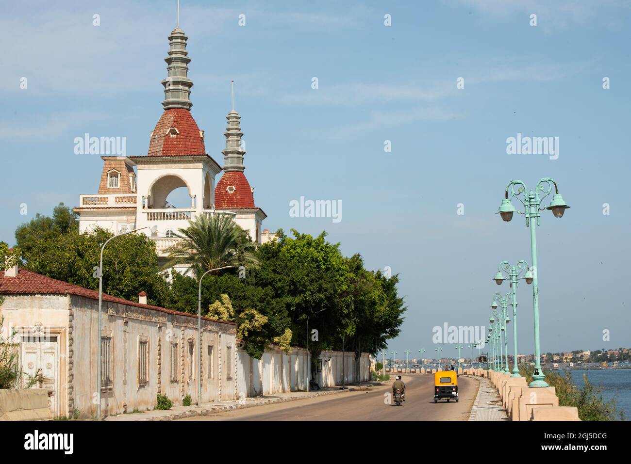 Rasheed Drive Egypt, the Nile Delta, Rasheed, road and mosque alongside the Rasheed ...