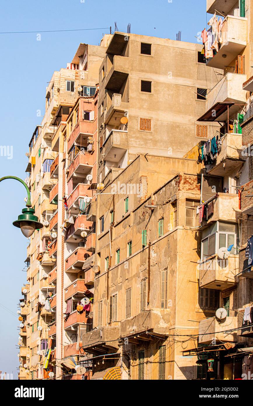 Egypt, The Nile Delta, Alexandria, Maamora Beach, apartment building