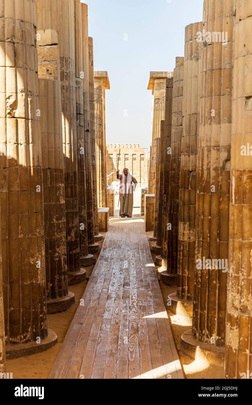 Africa, Egypt, Saqqara. October 4, 2018. Entrance colonnade corridor to complex of the Djoser Step Pyramid at the Saqqara Necropolis. (Editorial Use O Stock Photo