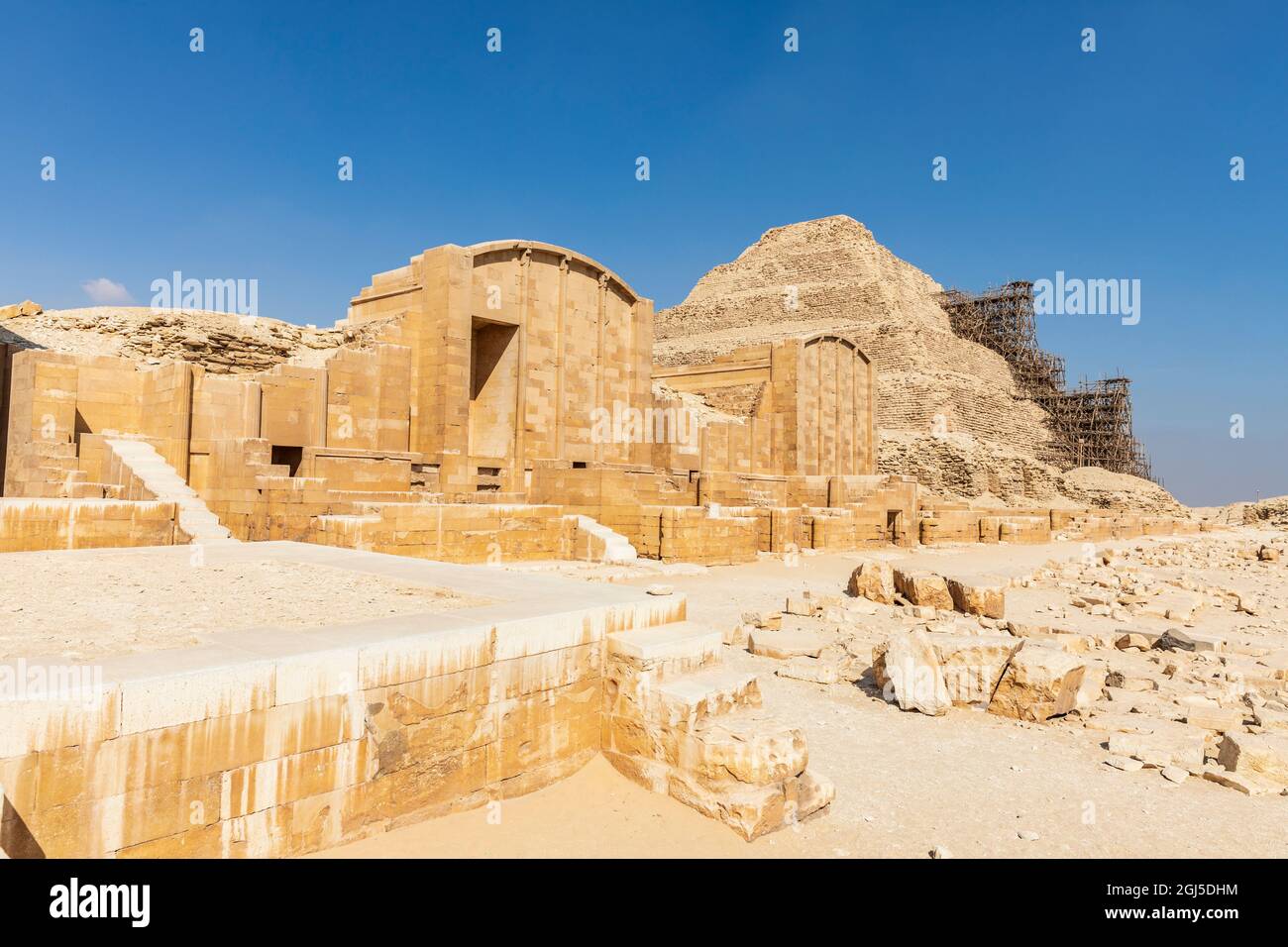 Africa, Egypt, Saqqara. The Step Pyramid of Djoser in the Saqqara Necropolis. Stock Photo