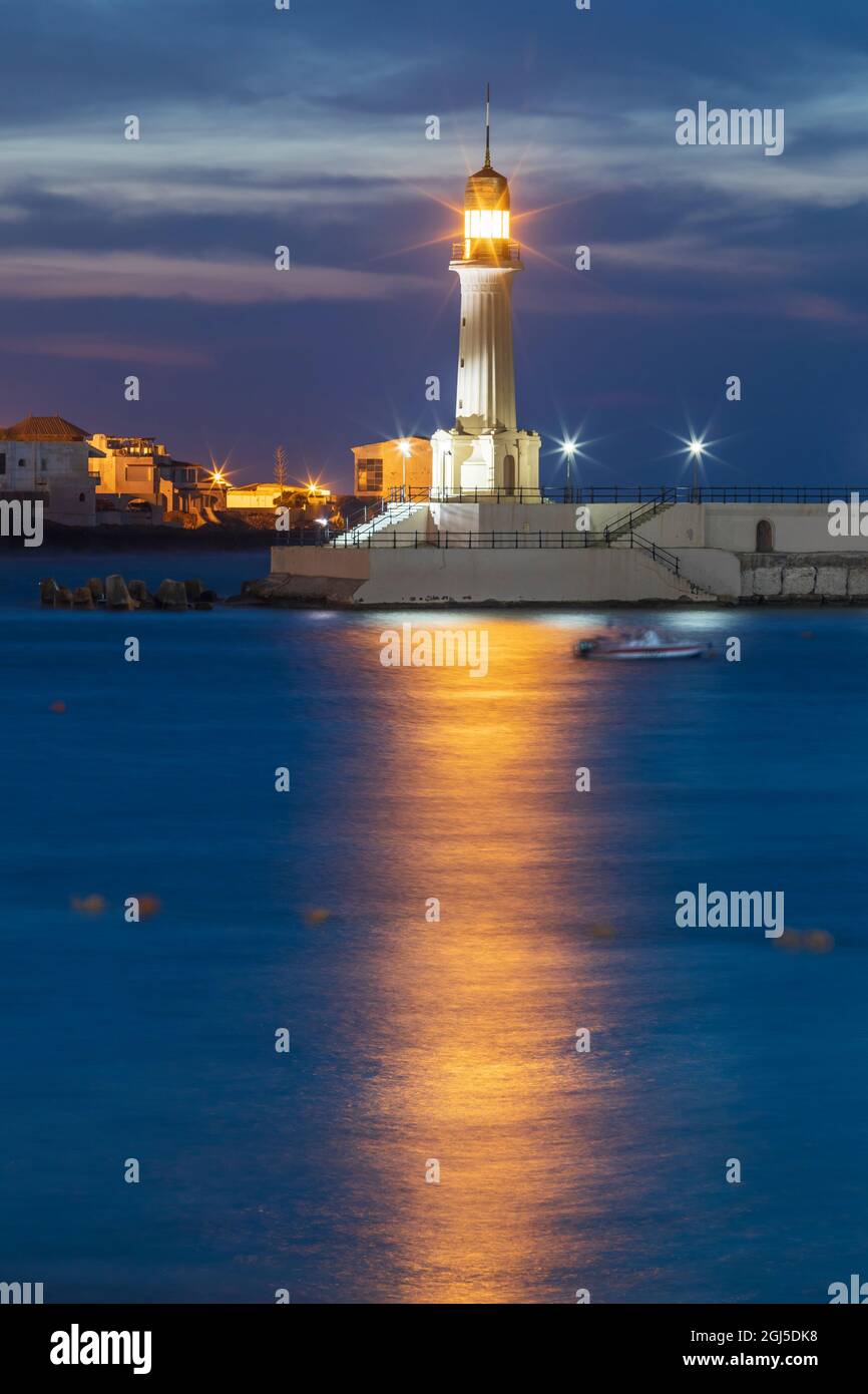 Africa, Egypt, Alexandria. Lighthouse in the harbor at Alexandria. Stock Photo