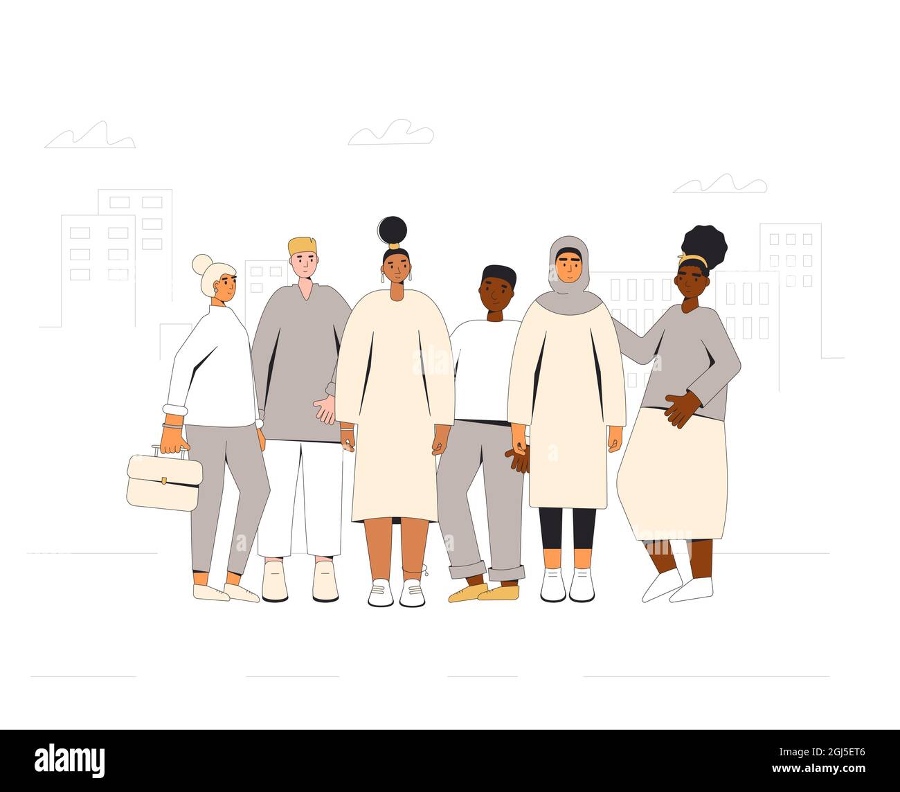 Group of diverse teenagers standing together. Young female and male ...