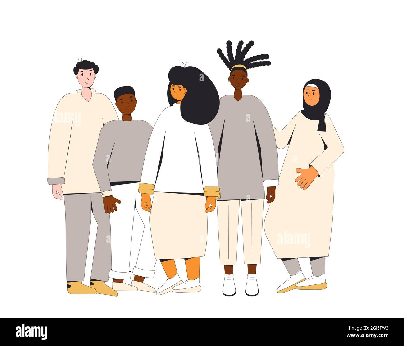 Group of diverse teenagers standing together. Young female and male ...