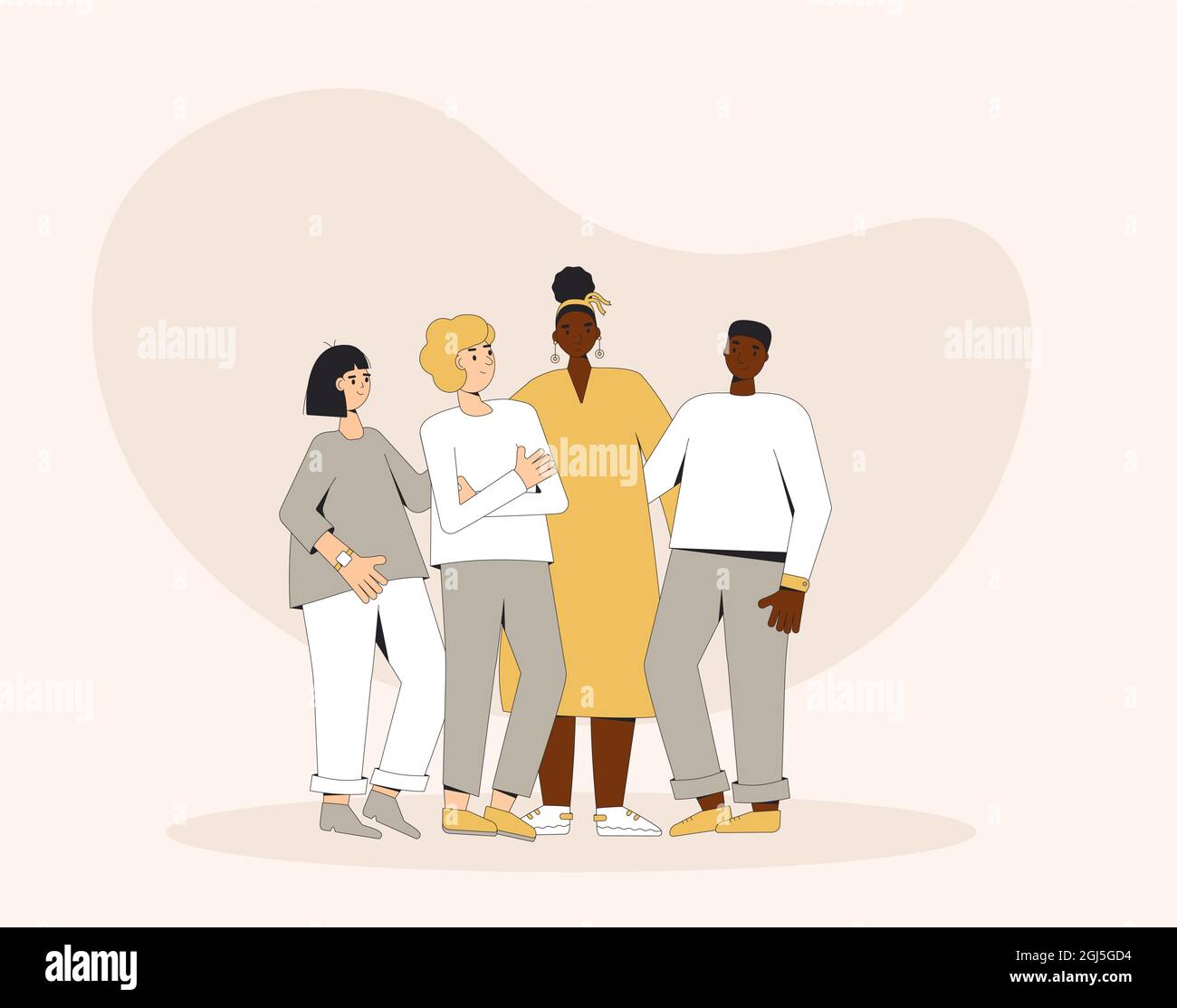 Group of diverse teenagers standing together. Young female and male ...