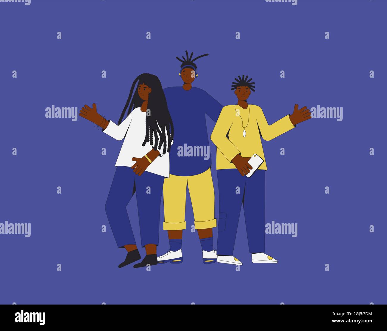 Group of african american teenagers standing together. Young female and ...