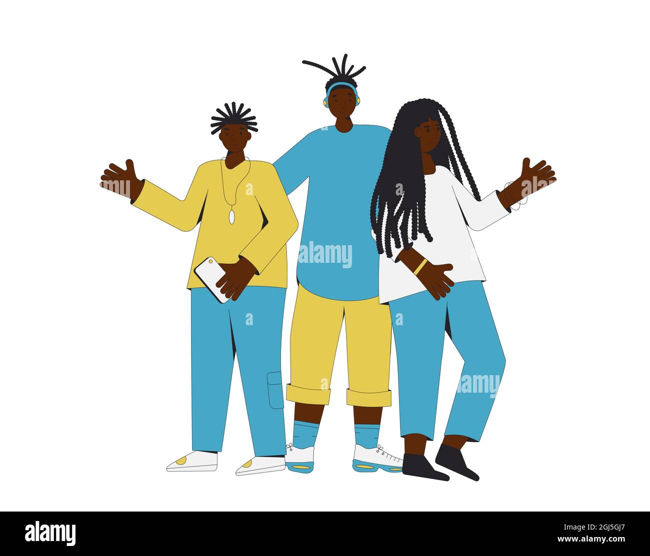 Group of african american teenagers standing together. Young female and ...