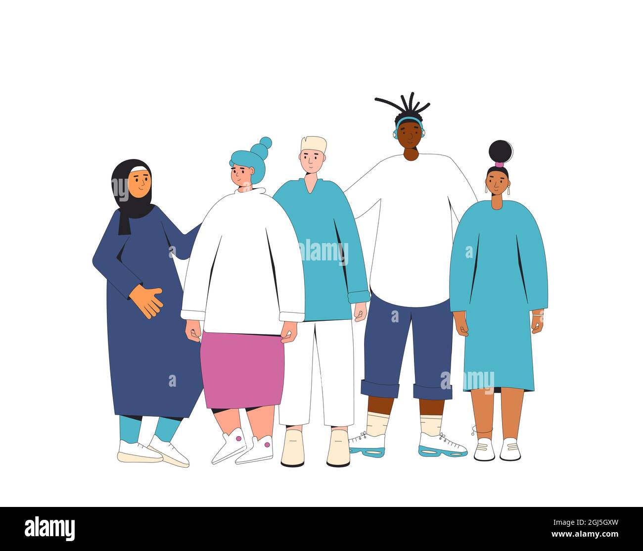 Group of diverse teenagers standing together. Young female and male ...