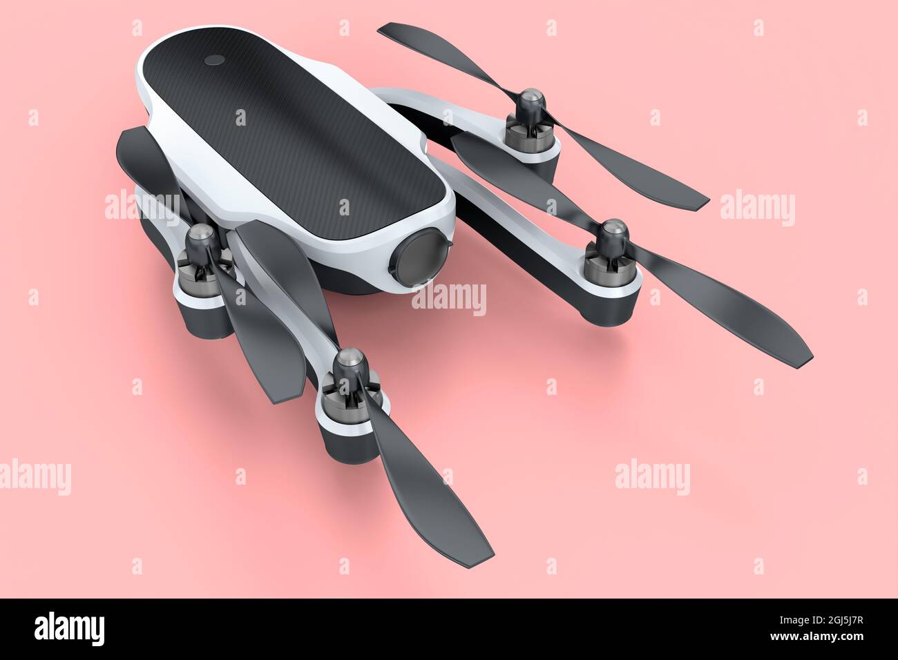 Flying photo and video white drone or quadcopter with action camera ...