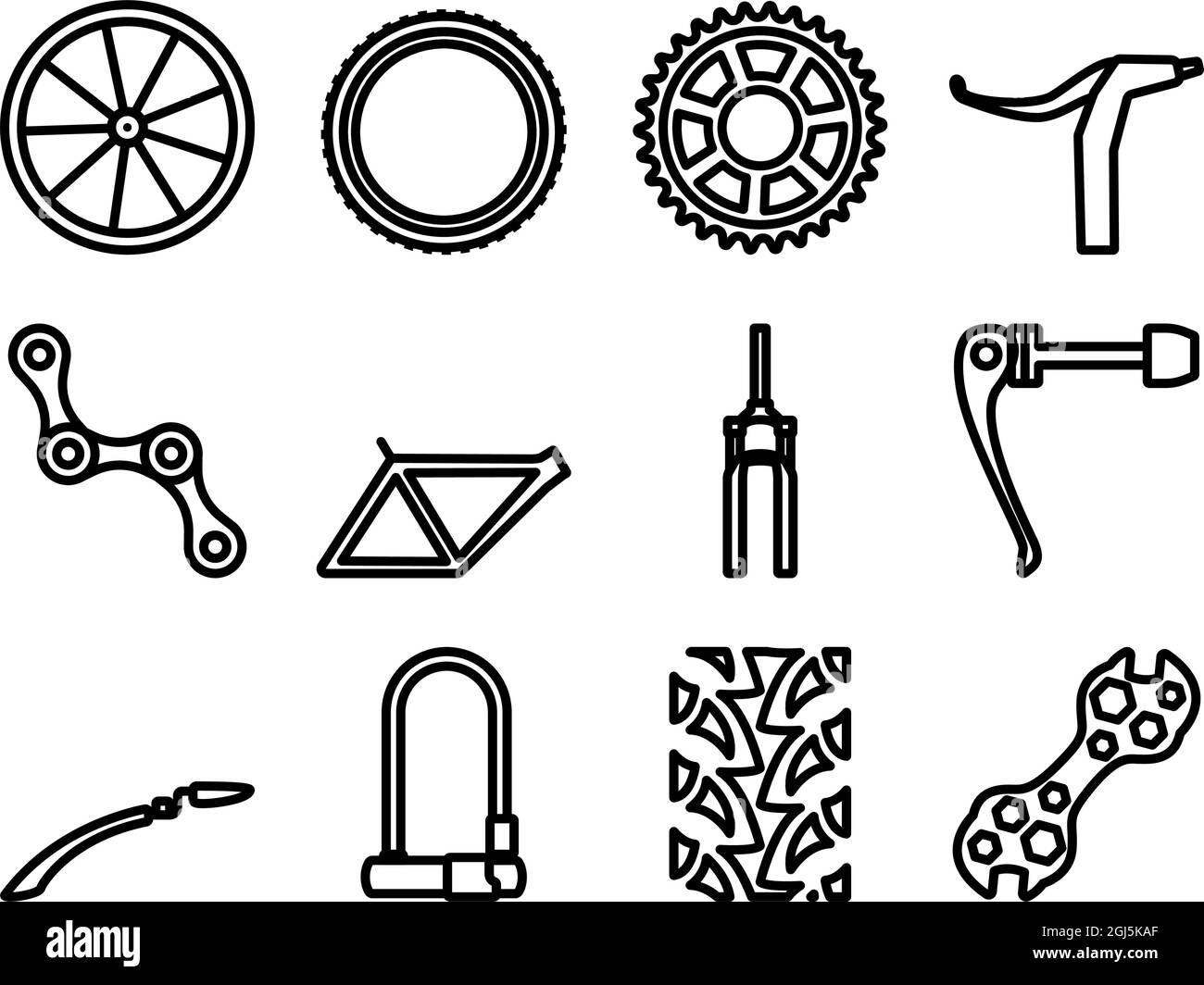 Bike Icon Set. Bold outline design with editable stroke width. Vector Illustration. Stock Vector