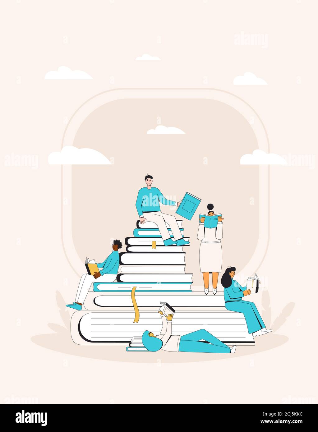 People with book. Literature fans. Vector color illustration. Stock Vector