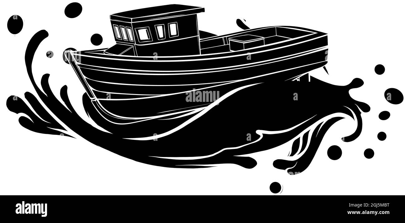 vector illustration of silhouette Fishing boat design Stock Vector Image &  Art - Alamy