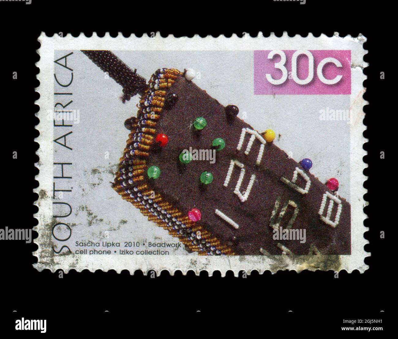 Stamp printed in South Africa shows image of the Beadwork cell phone, circa 2010. Stock Photo