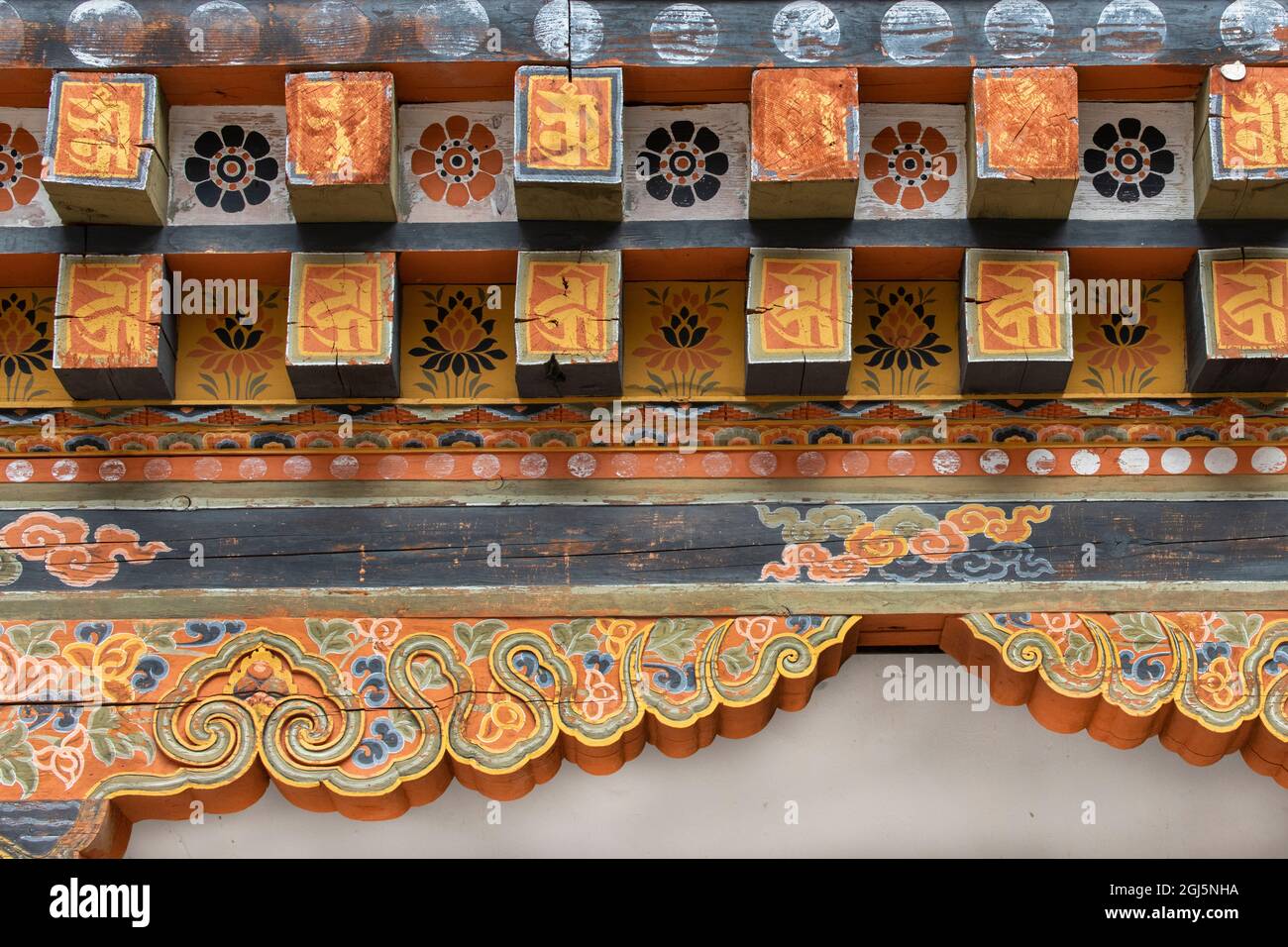 Shingzo Bhutan, Punakha Dzong. Traditional hand painted and carved wooden ...