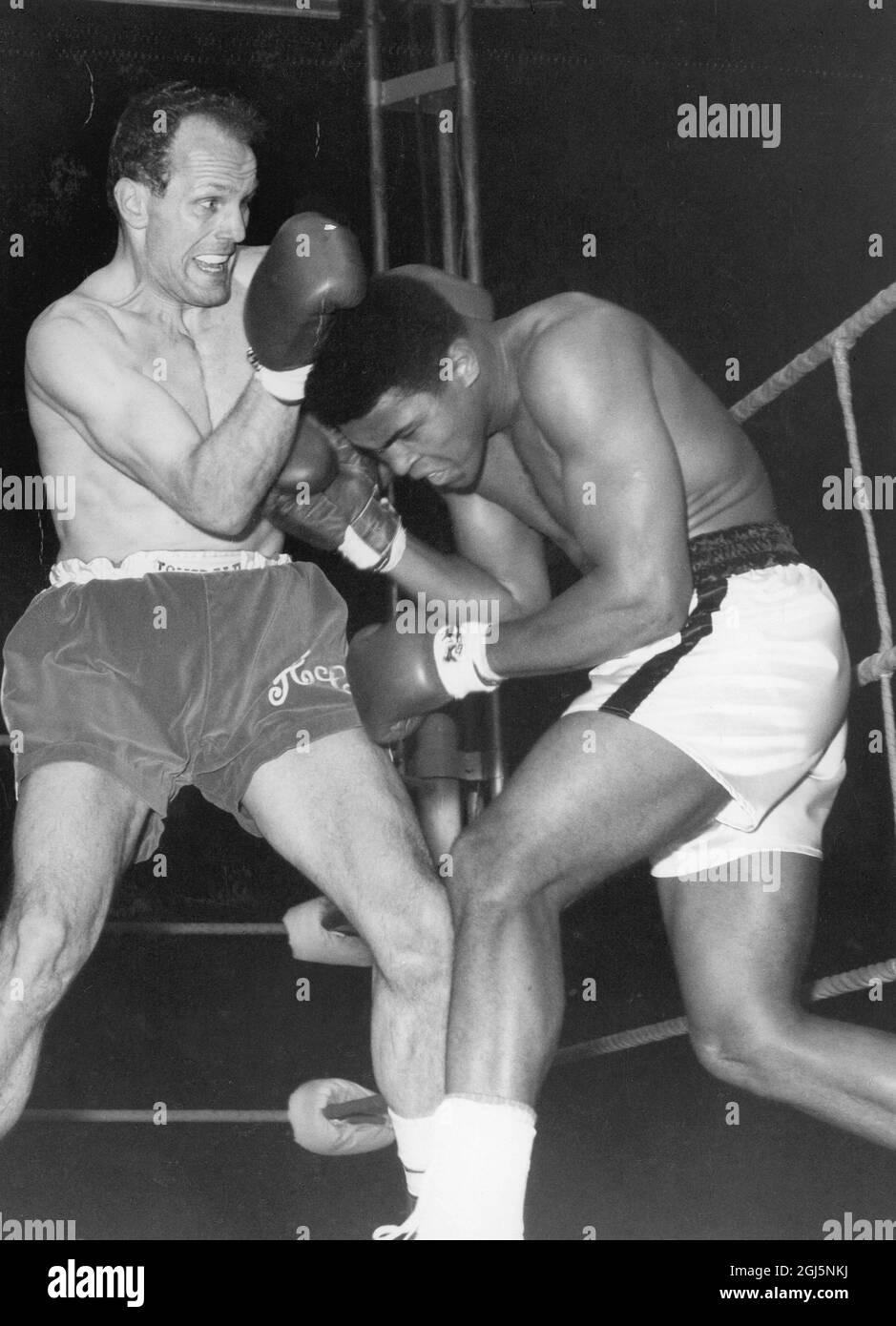 (Muhammad Ali) Cassius Clay in the boxing ring with Henry Cooper 1966 Stock Photo