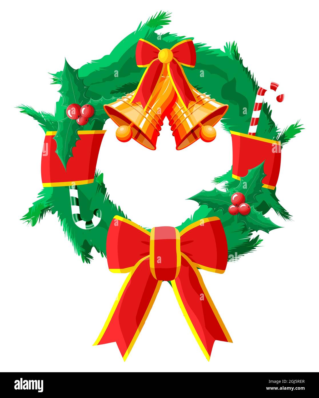 Christmas wreath with red bow and gold bell Stock Vector Image & Art
