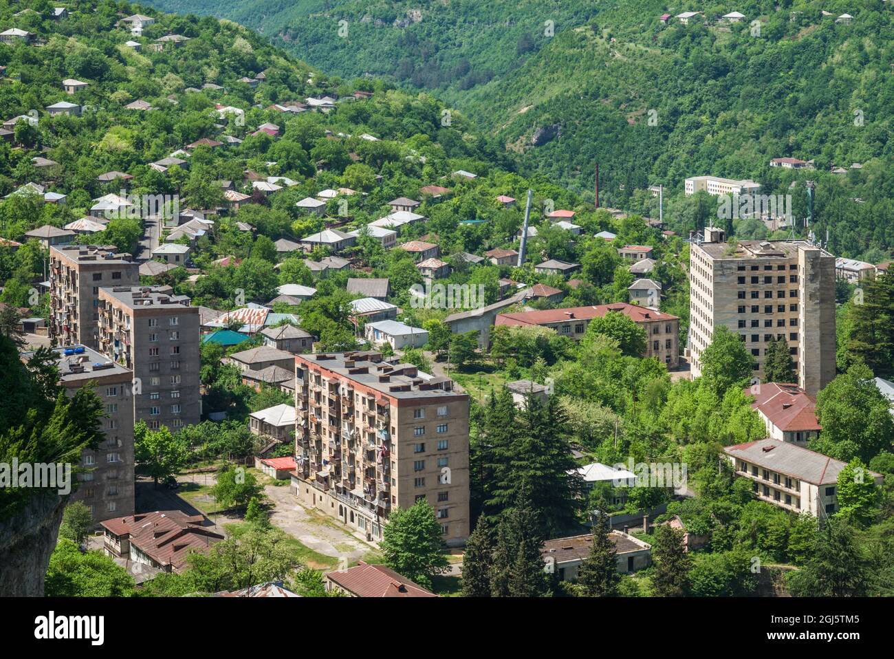 Georgia, Chiatura. City view from mining cable car. Stock Photo