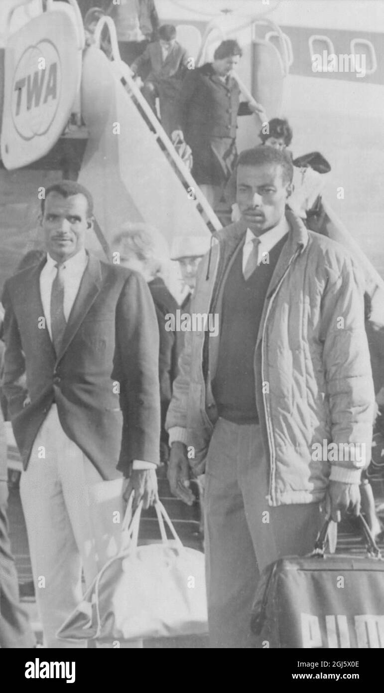 Abebe Bikila , the Ethopian Marathon runner pictured arriving in New York , 15th April 1965 Stock Photo