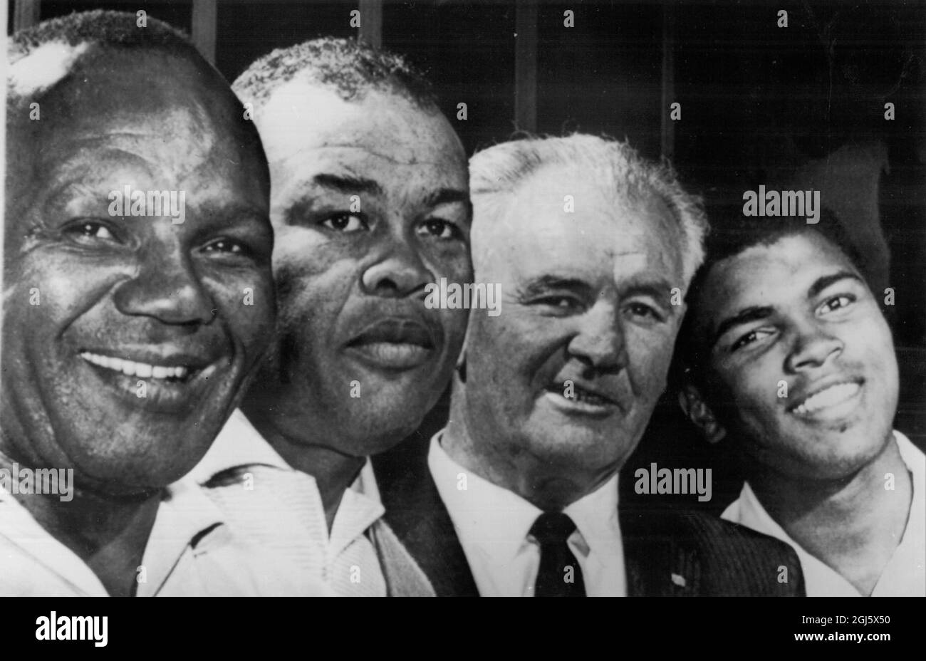 from left Jersey Joe Walcott, Joe Louis, Jim Braddock and Cassius Clay