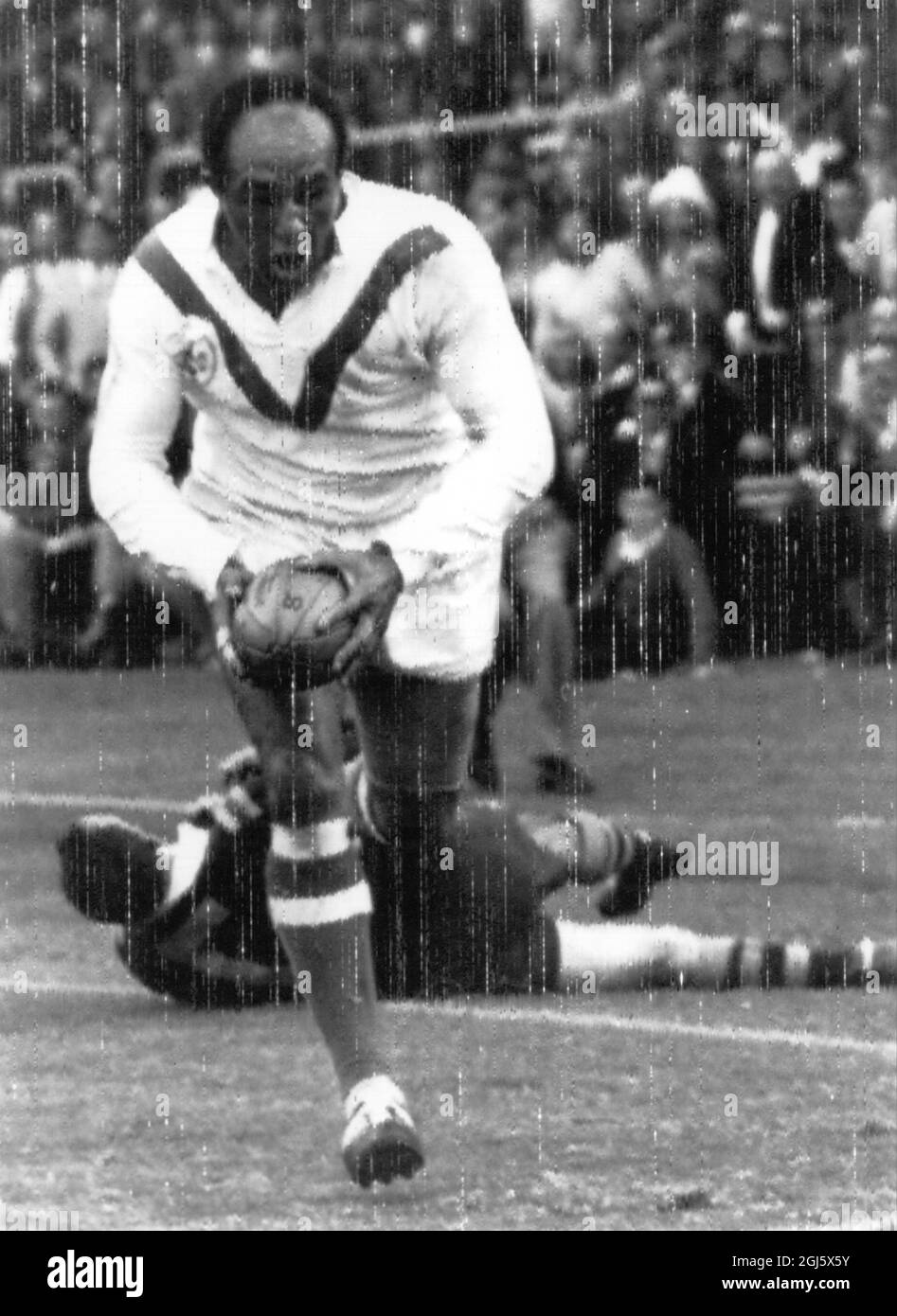 Britain's Billy Boston scoring in the Second Rugby League test match