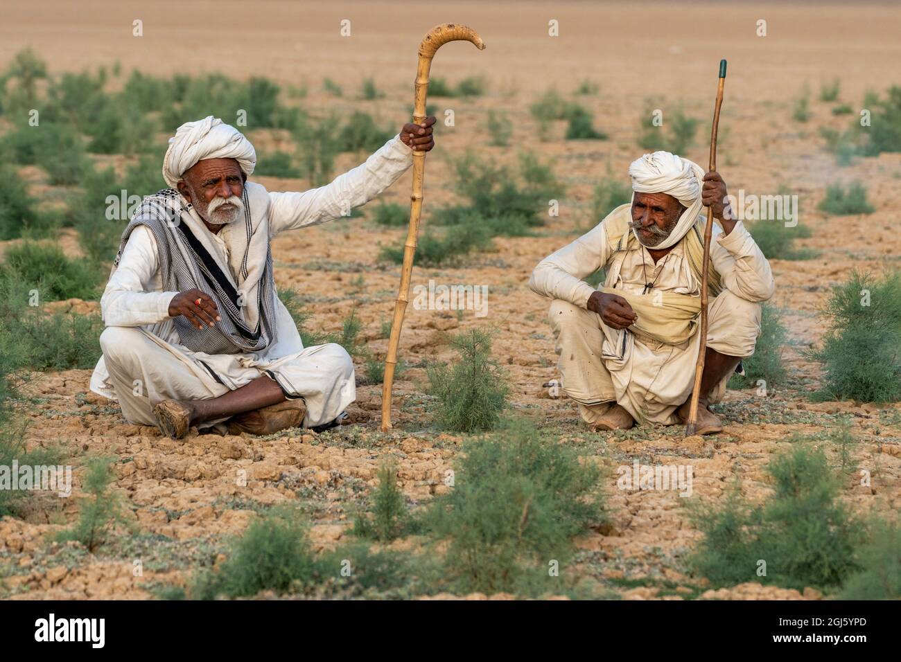 India, Gujarat, Bhuj, Great Rann of Kutch, Tribe. Two older men from