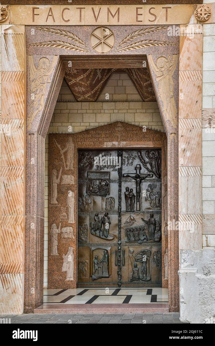 Israel, Nazareth. Basilica of Annunciation, door detail depicting the ...
