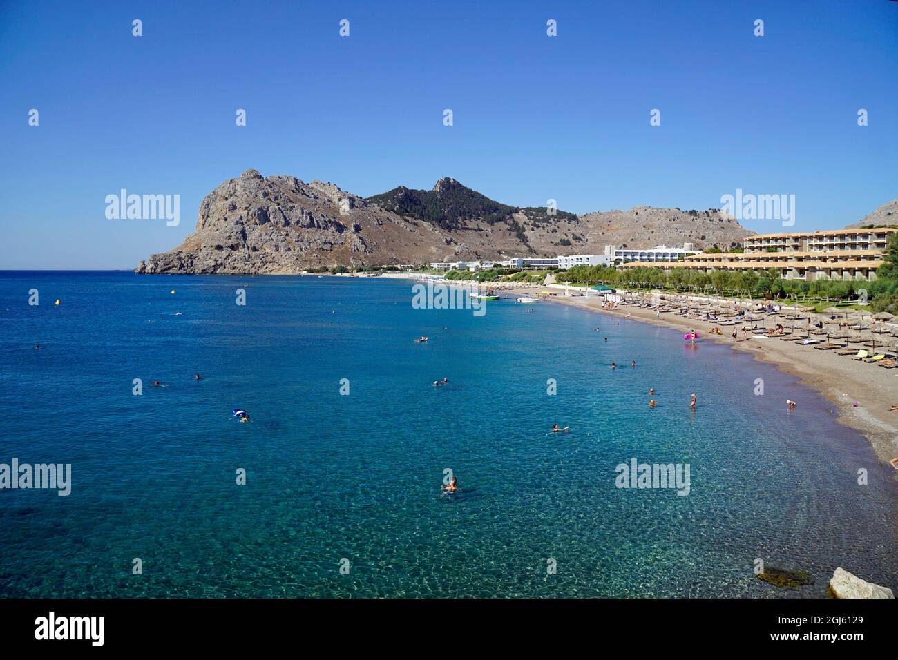 scenic kolymbia beach on rhodes island in greece Stock Photo