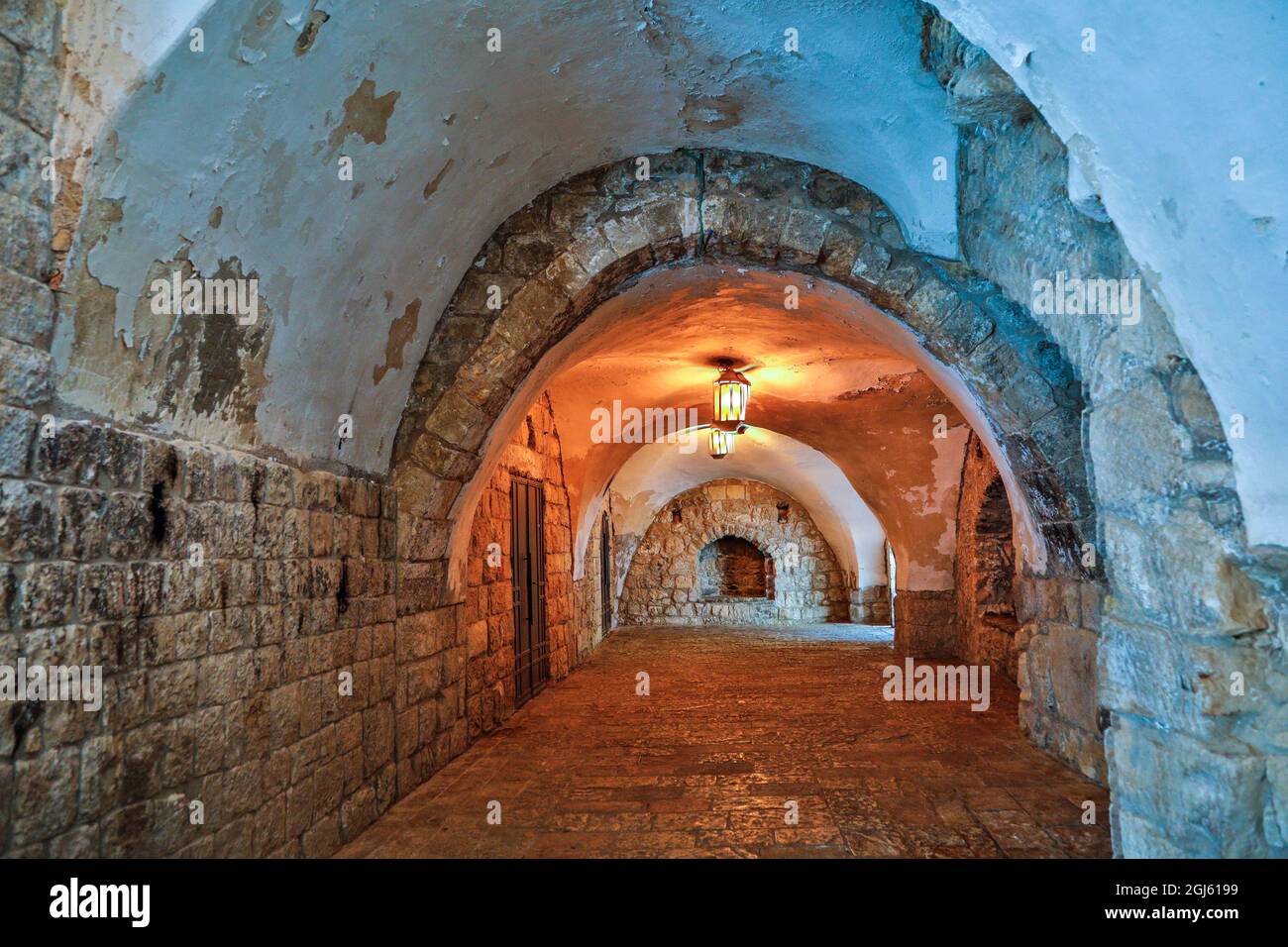 Israel, Jerusalem. Mount Zion, passageway outside the upper room. Stock Photo