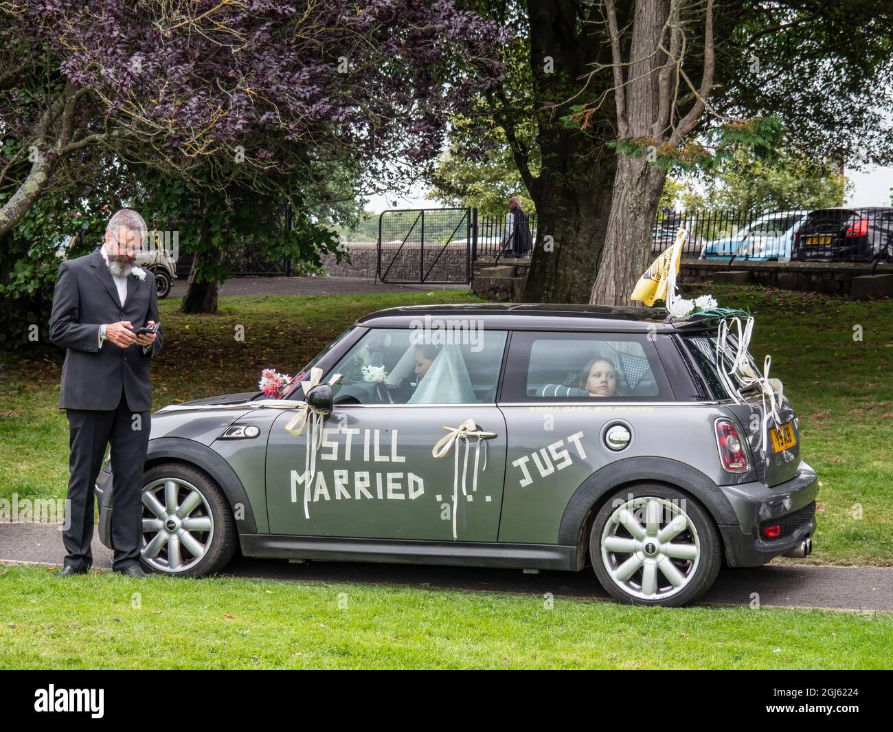 BIDEFORD, NORTH DEVON, ENGLAND AUGUST 30 2021 Classic mini cars in