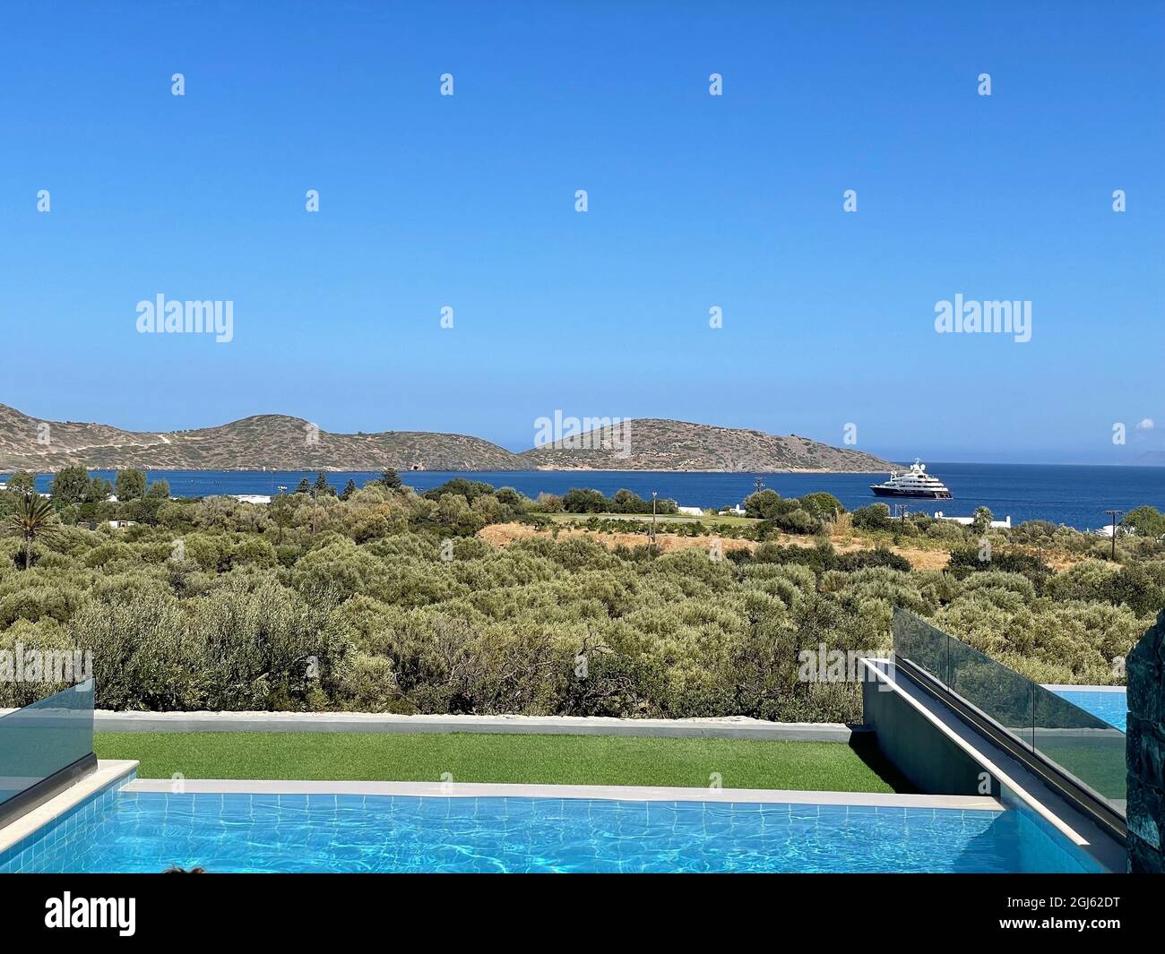 outdoor swimming pool on the island of Crete Stock Photo