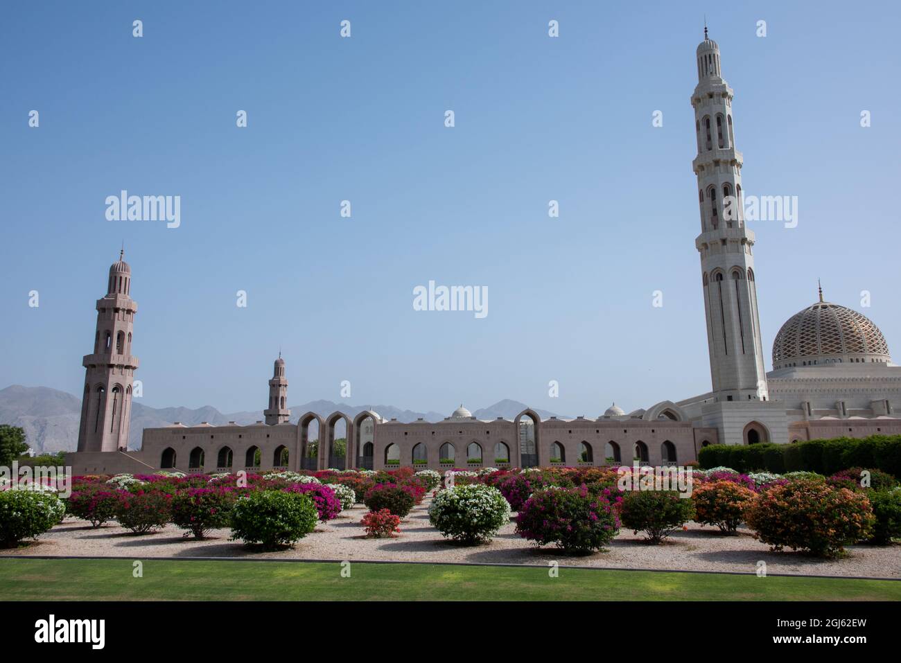 Oman, capital city of Muscat. The Sultan Qaboos Grand Mosque, the main mosque in the Sultanate of Oman. Stock Photo
