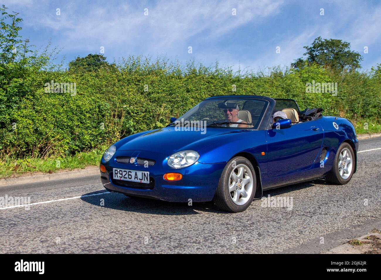 1998 90s MG  MGF I 1786cc 2 door, two seater cabriolet en-route to Capesthorne Hall classic July car show, Cheshire, UK Stock Photo