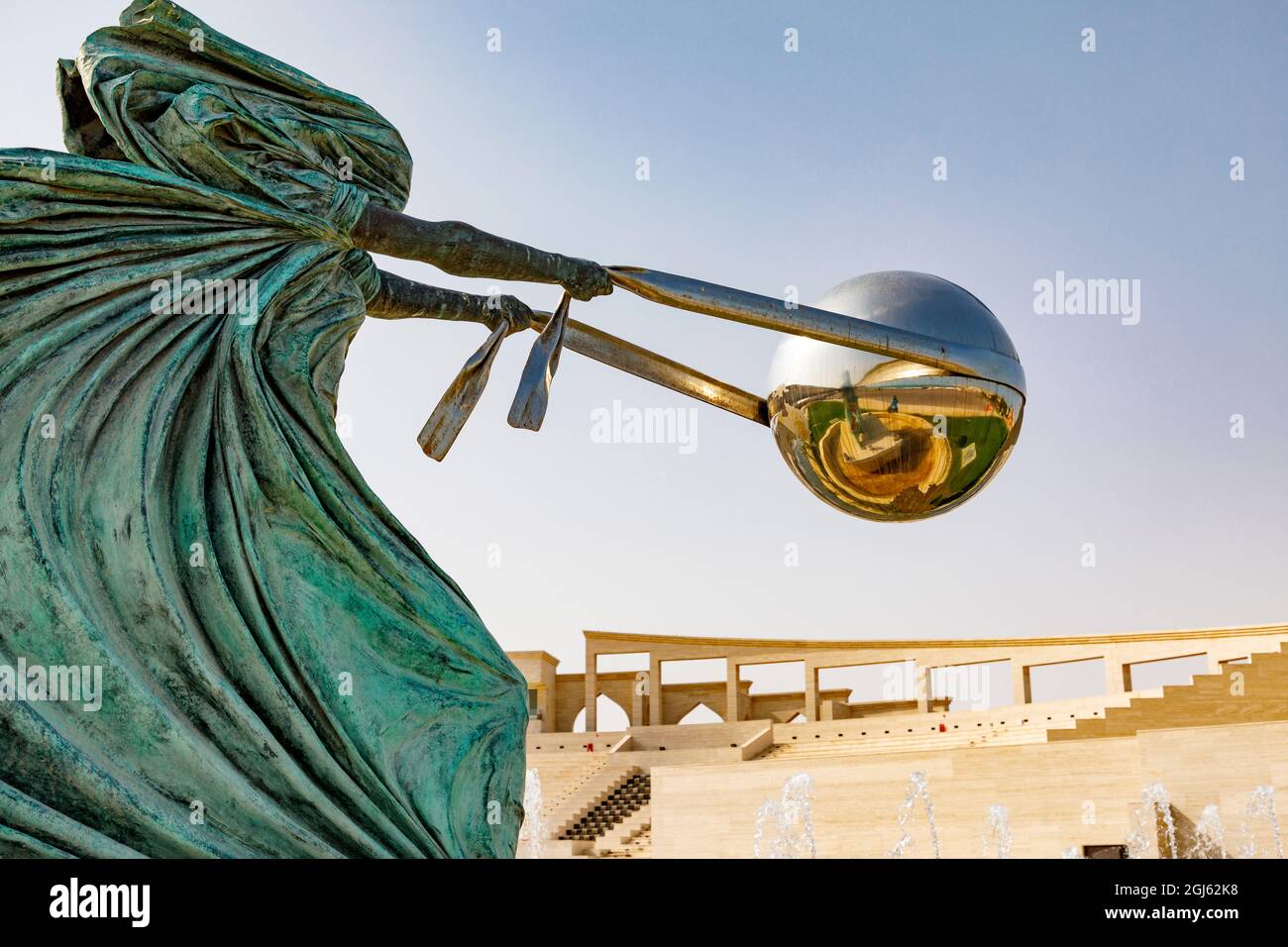 State of Qatar, Doha. Sculpture called 'Force of Nature' by Italian sculptor Lorenzo Quinn. (Editorial Use Only) Stock Photo