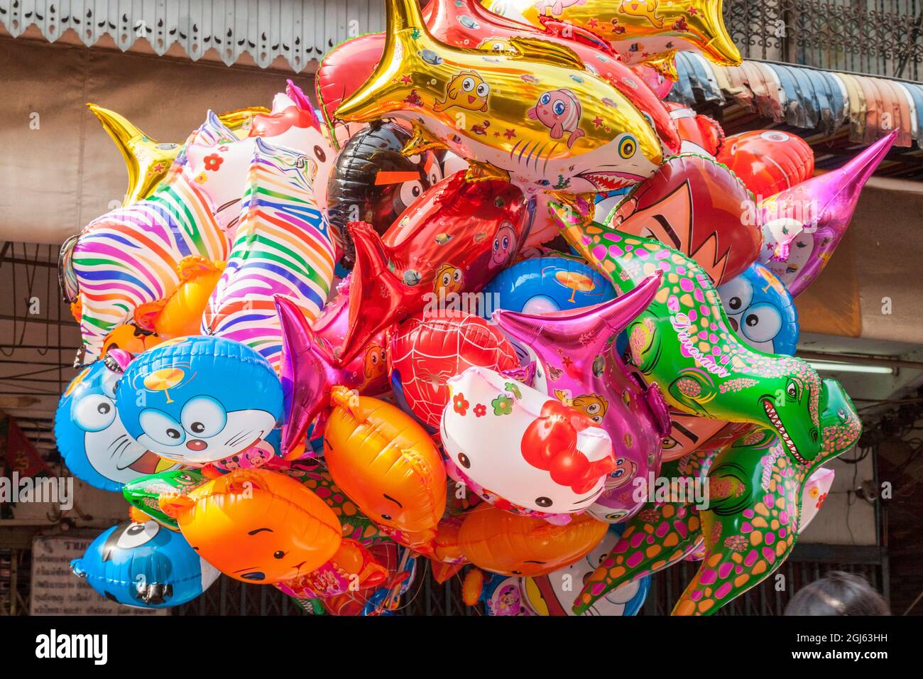 Thailand, Bangkok, Chinatown. Cartoon character balloons for sale Stock  Photo - Alamy