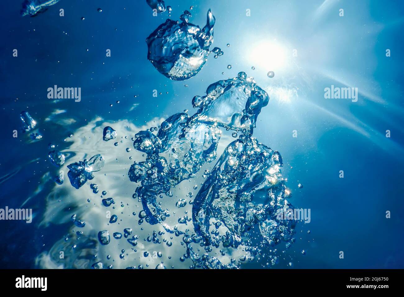 Underwater Air Bubbles with Sunlight. Underwater Background Air Bubbles