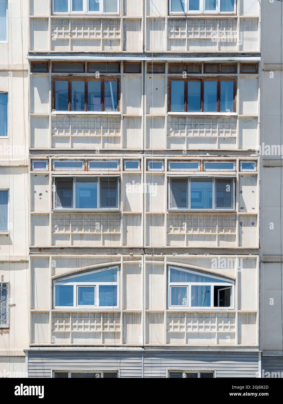 Typical living quarter built during the Soviet Union (Rayon). The capital Bishkek, Kyrgyzstan. (Editorial Use Only) Stock Photo