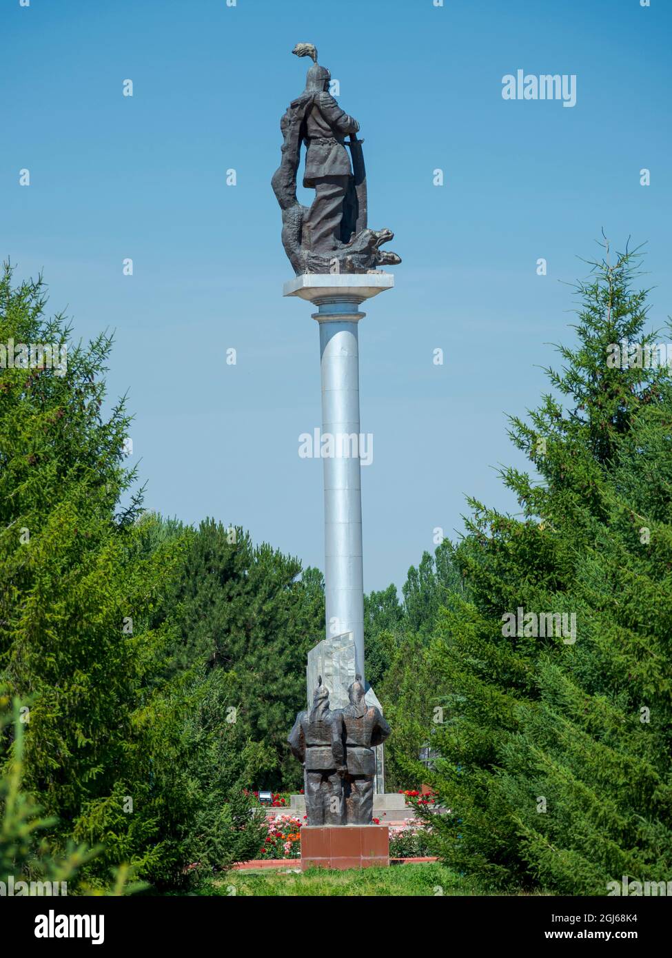 Memorial Place Manas Ordo near Talas in the Tien Shan mountains. Manas, a mystical as well as a historic person is considered as the founding father o Stock Photo