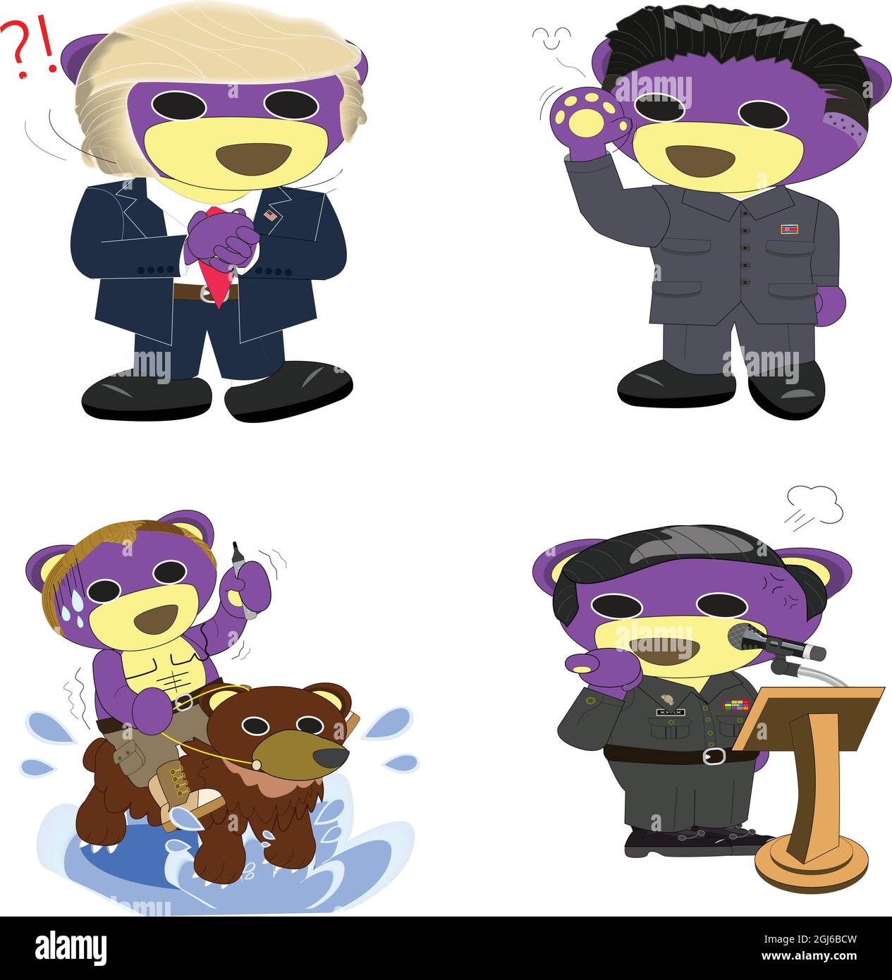 Mr.purple bear becomes the Businessman,General,Huntsman,Soldier Stock Vector