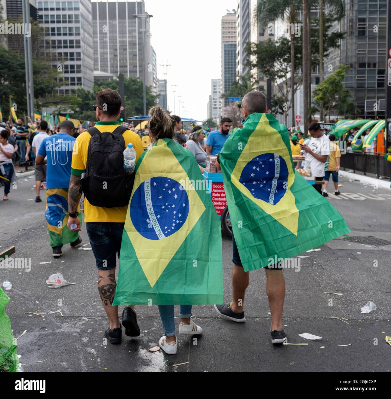 Brazilians supporters waving flags Stock Photo