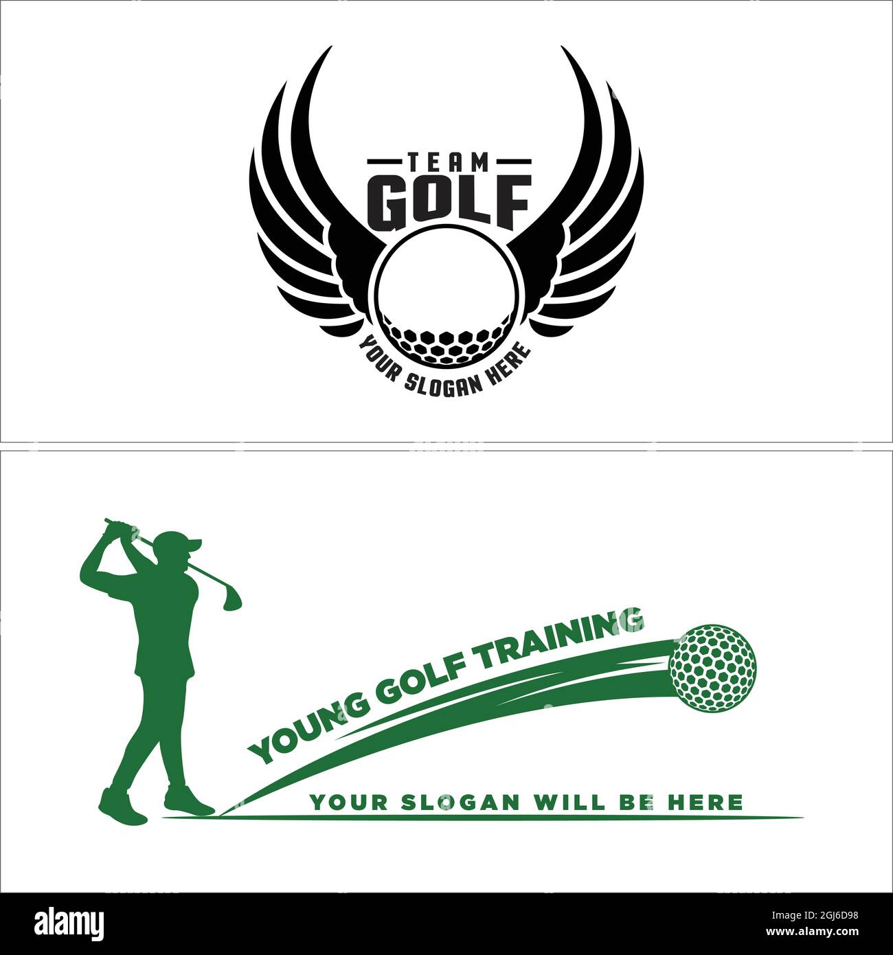 Sport club golf ball wings logo design Stock Vector