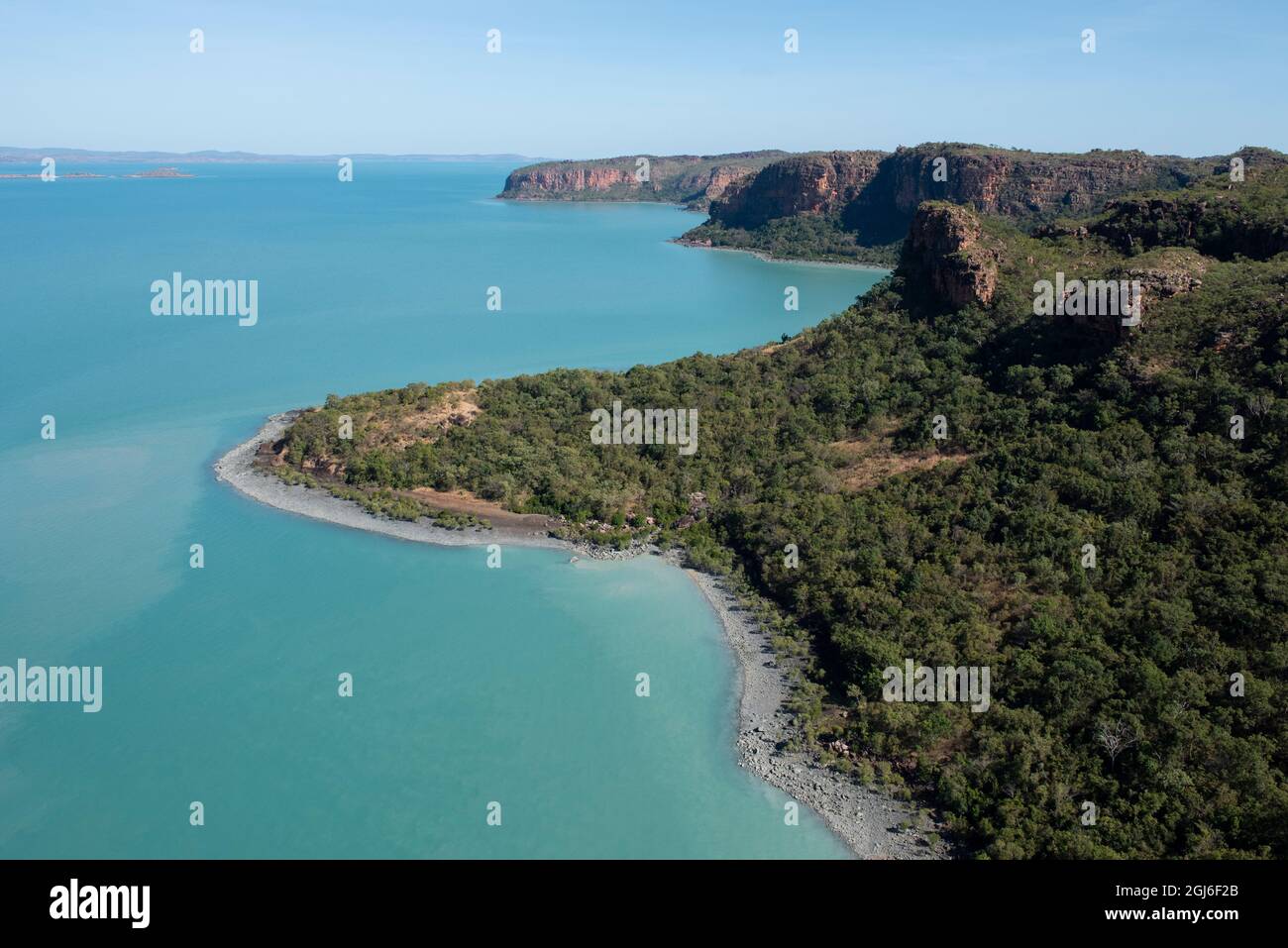 Western Australia, Kimberley, Hunter River Region. Aerial view of the Mitchell River region coastline where it meets the Timor Sea. Stock Photo