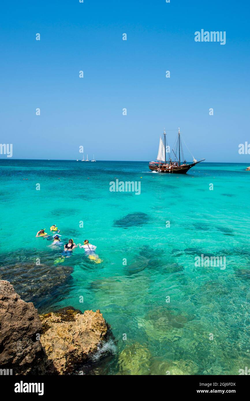 Snorkeling tour off Malmok Beach, Aruba. (Editorial Use Only Stock