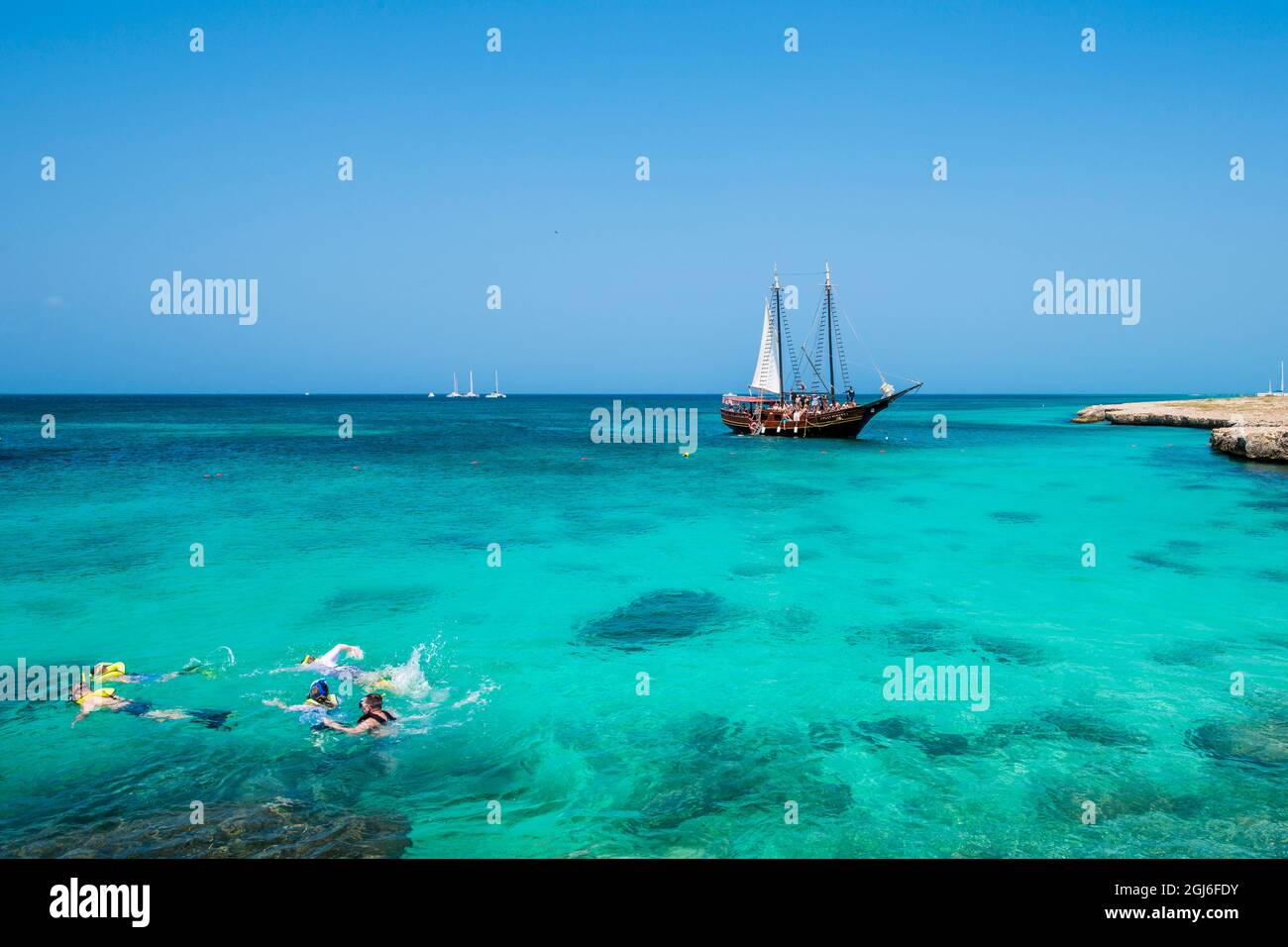 Snorkeling tour off Malmok Beach, Aruba. (Editorial Use Only Stock