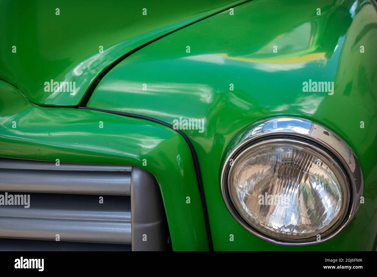 Detail of green classic American GMC truck in Trinidad, Cuba Stock Photo