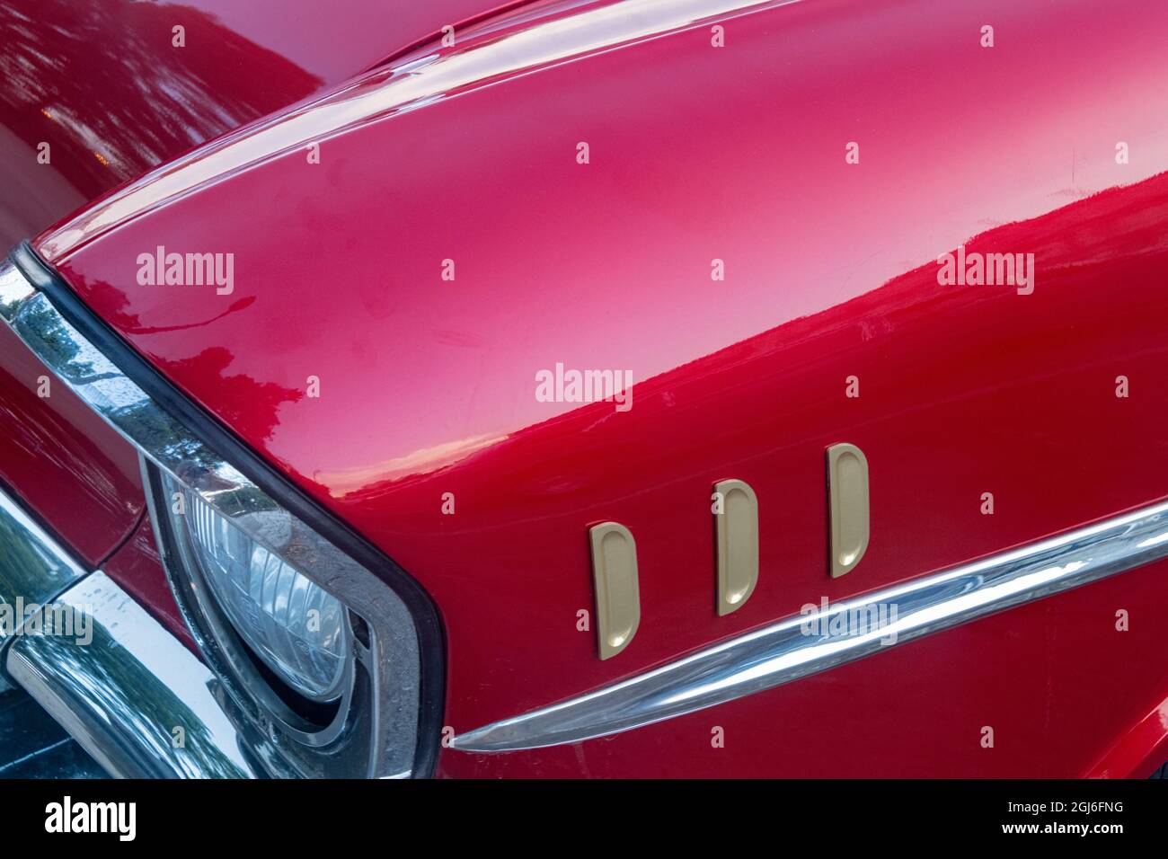 Detail of red 57 Chevrolet Bel Air in Habana, Havana, Cuba Stock Photo